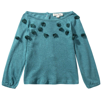 Girls Peacock Blue Cotton T-shirt