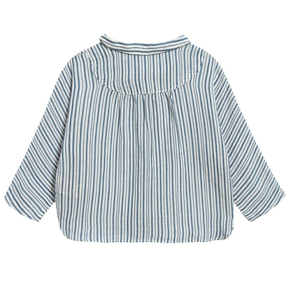 Baby Boys Blue Stripe Cotton Woven T-shirt