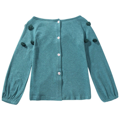 Girls Peacock Blue Cotton T-shirt