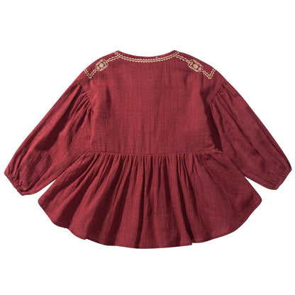 Girls Wine Red "Ourika" Cotton Dress