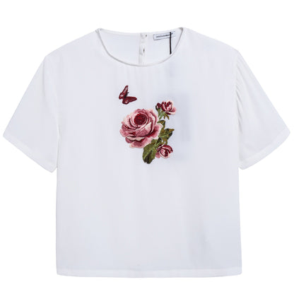 Girls White Rose T-shirt