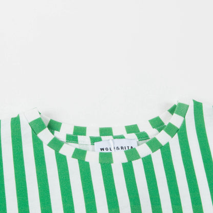 Girls Green Stripes Cotton Dress