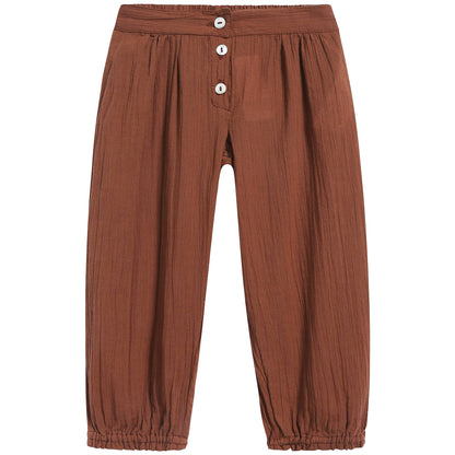 Girls Chocolate Brown Cotton Trousers