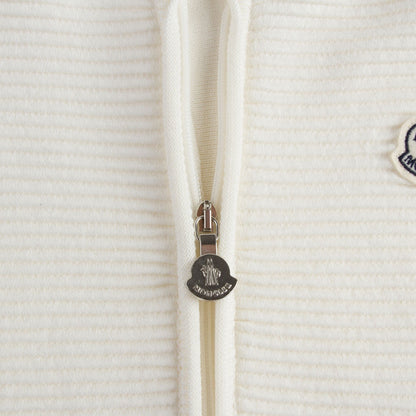 Girls White Striped Knitted Sleeveless Cardigan