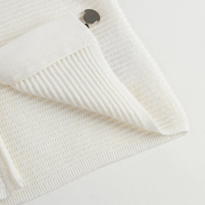 Girls White Striped Knitted Sleeveless Cardigan