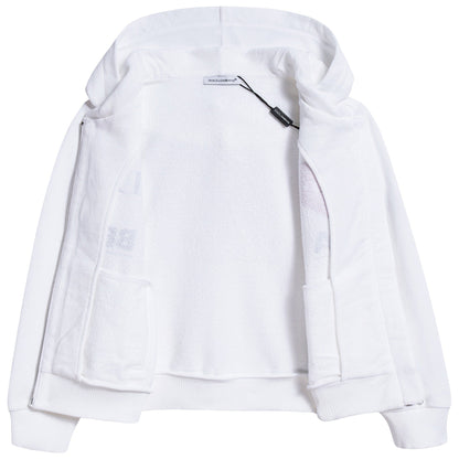 Girls White Love Cotton Zip-up Top