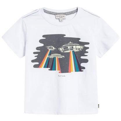Boys White "UFO" Printed T-shirt