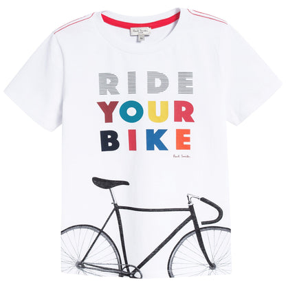 Boys White Printed Cotton T-shirt