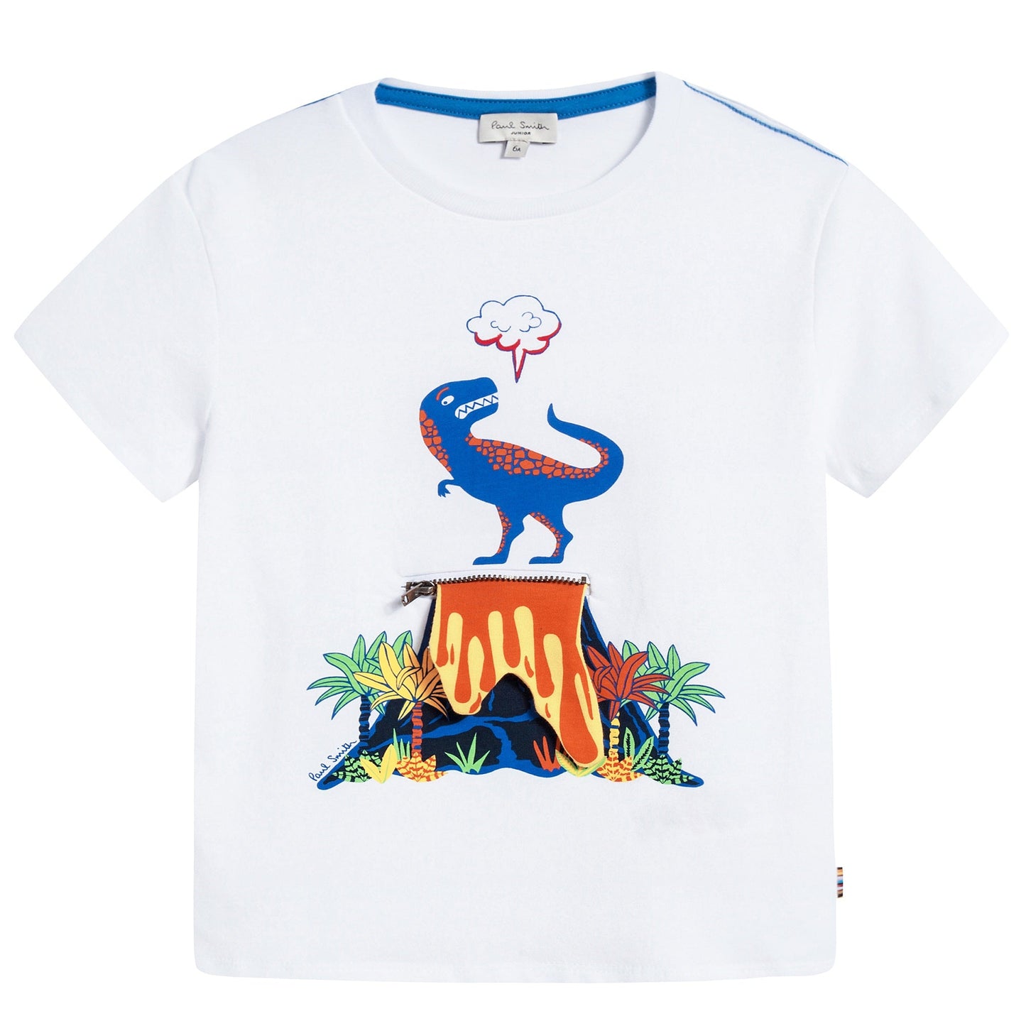 Boys White Dinosaur Printed Cotton T-shirt
