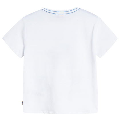 Boys White Dinosaur Printed Cotton T-shirt