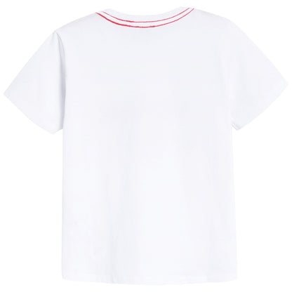 Boys White Printed Cotton T-shirt