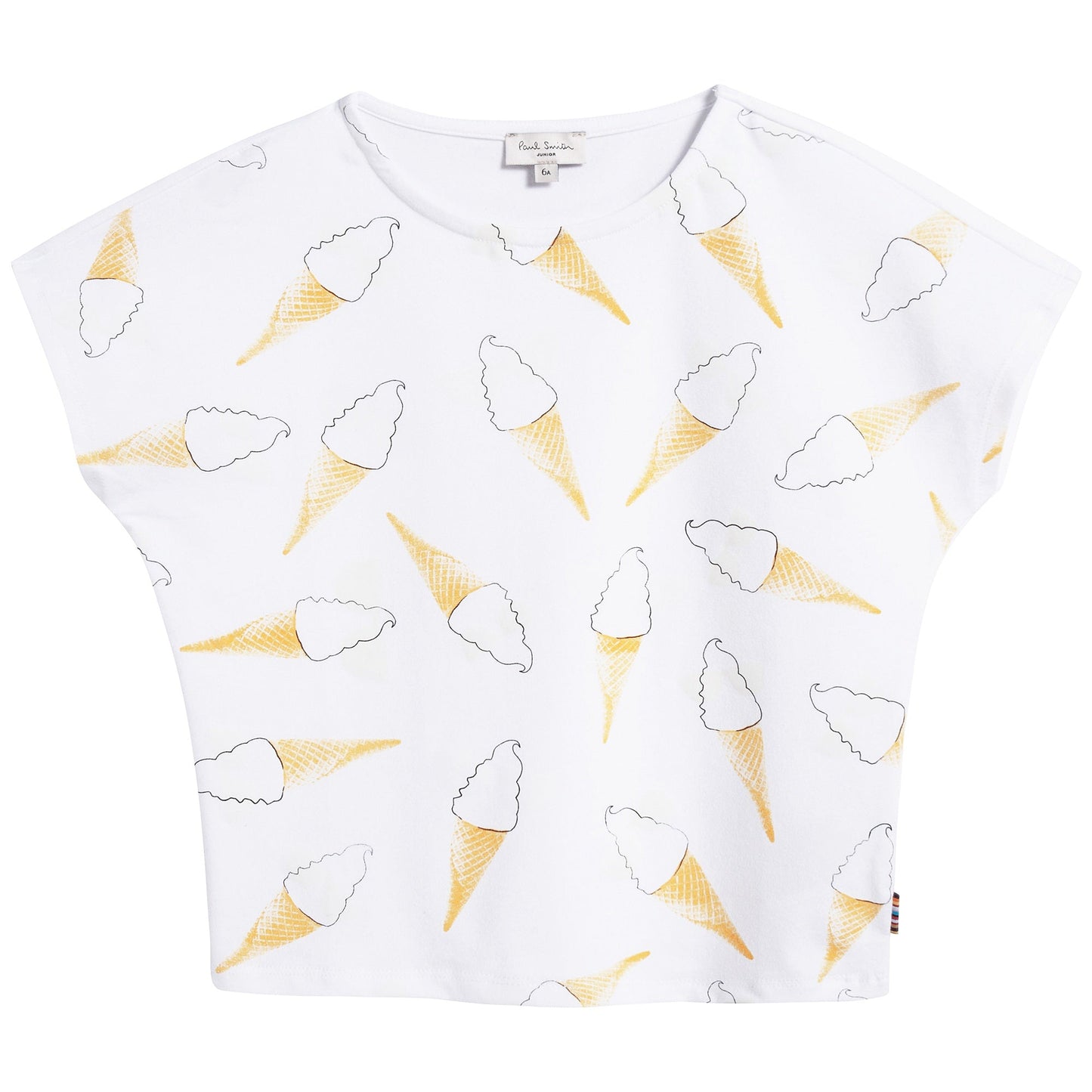 Girls White & Yellow Ice Cream Cotton T-shirt