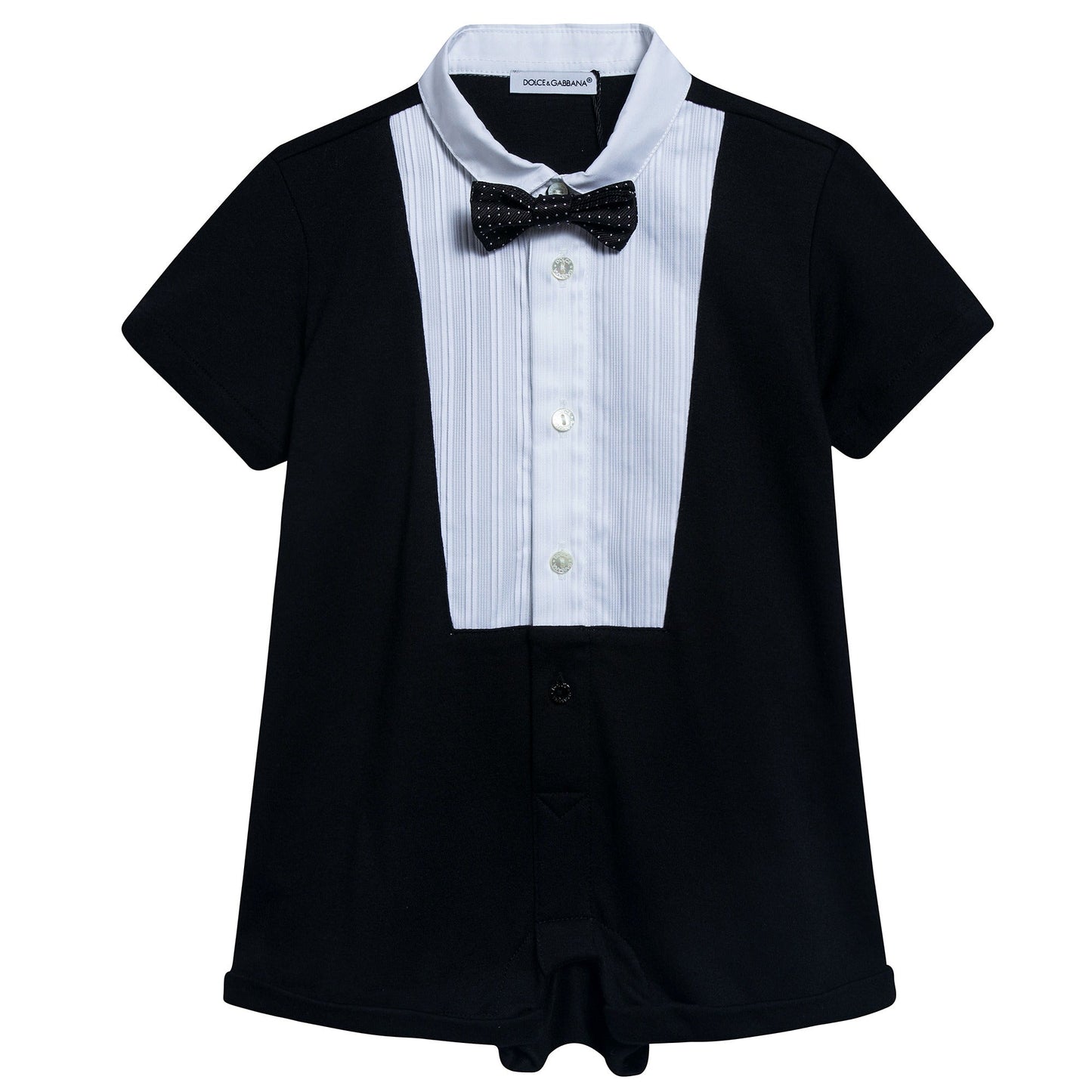 Baby Boys Black Bow Trims Cotton Short Babygrow