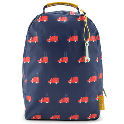 Girls Dark Blue Firetruck Printed Backpack（24 x 11 x 34 cm）