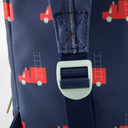 Girls Dark Blue Firetruck Printed Backpack（24 x 11 x 34 cm）