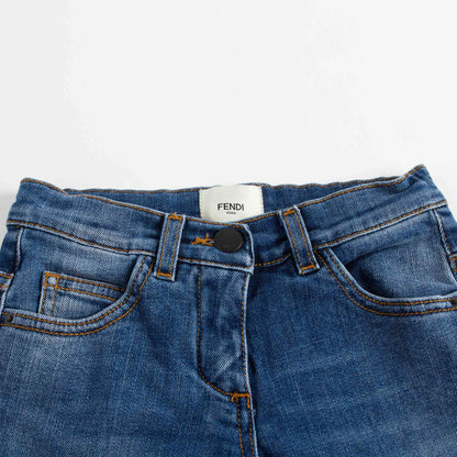 Girls Blue Denim Embroidered Pocket Jeans