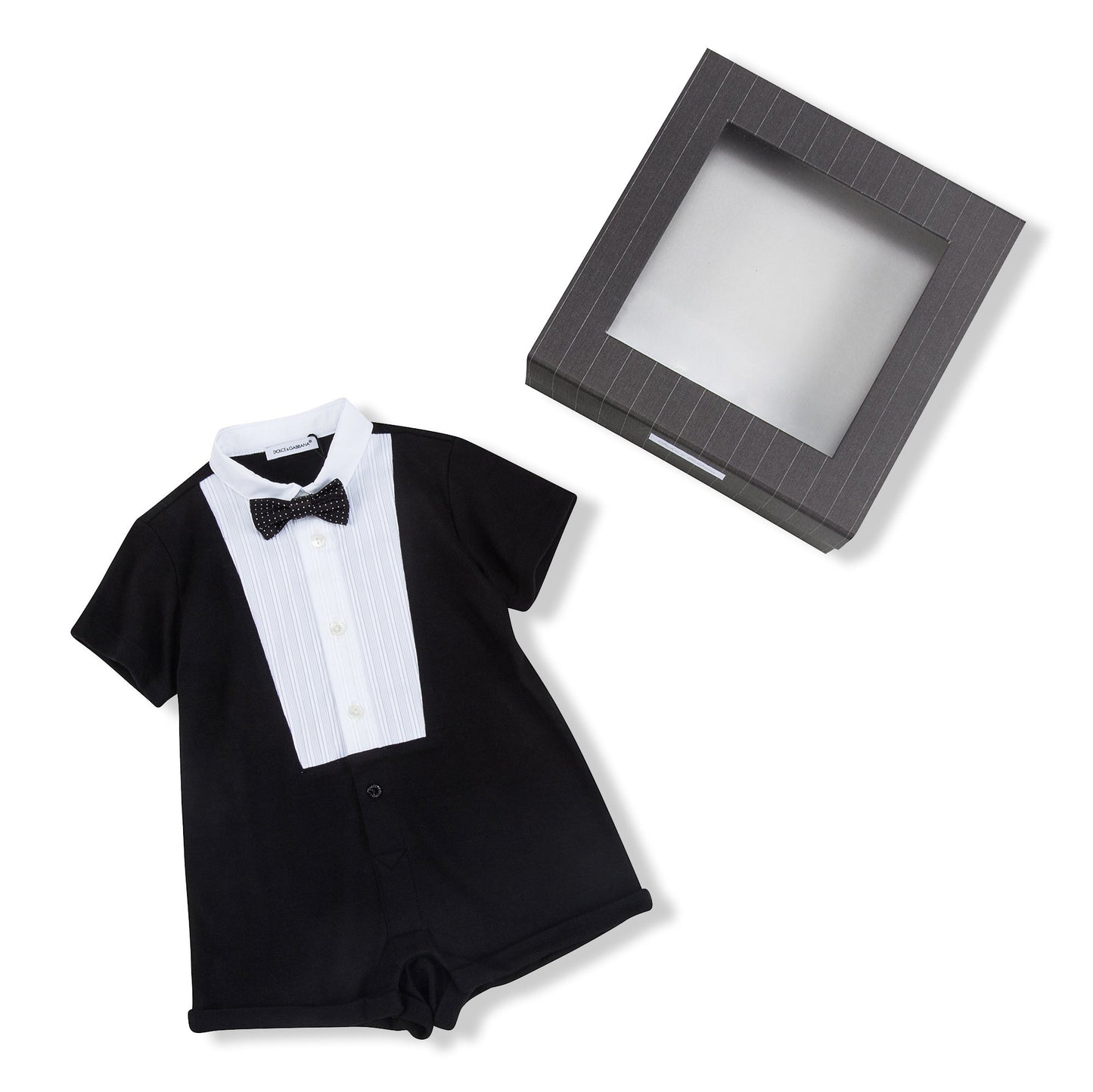 Baby Boys Black Bow Trims Cotton Short Babygrow