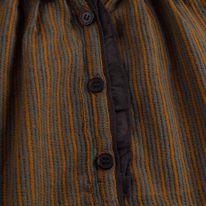 Girls Beige Mustard Striped Cotton Woven Dress