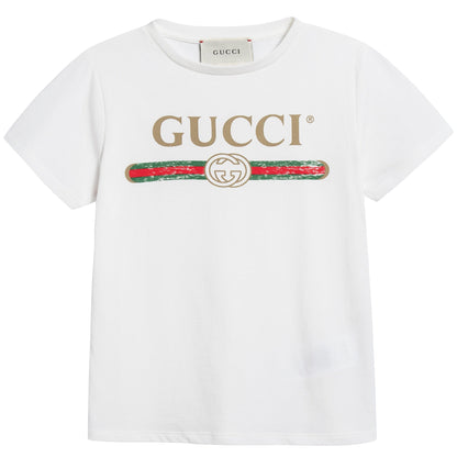 Girls White Logo Cotton T-shirt