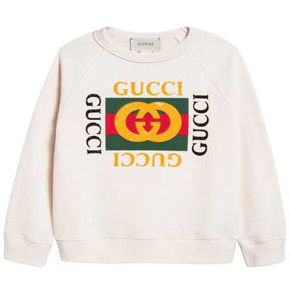 Girls White Logo Cotton Sweatshirt