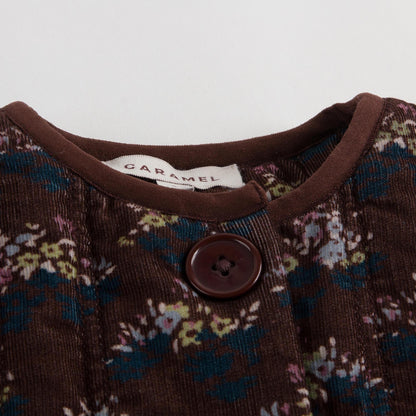 Girls Wine Red Velvet Flower printed Cotton Jacket
