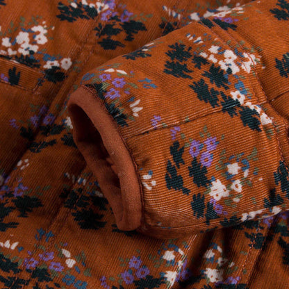 Girls Brown Velvet Flower printed Cotton Jacket