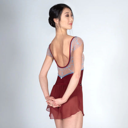 女士酒红色刺绣芭蕾舞连体衣