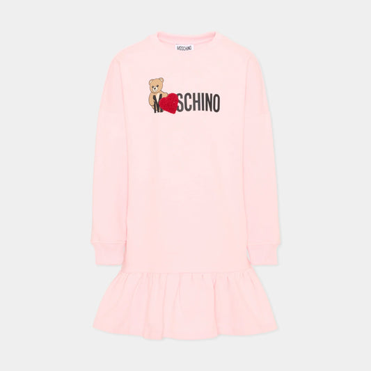 女童浅粉色小熊Logo棉连衣裙