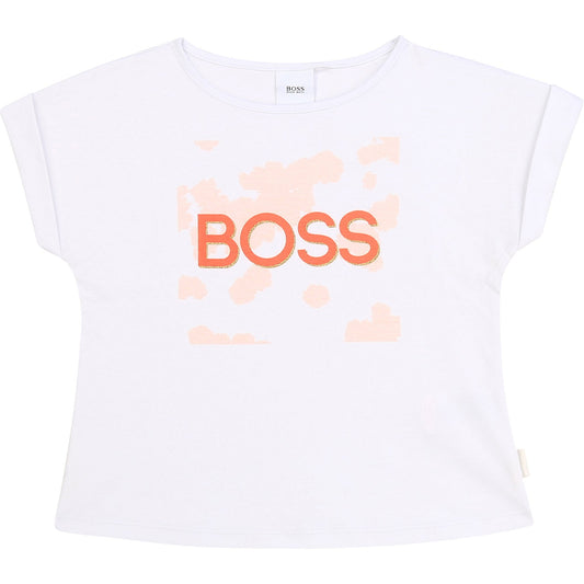 女童白色Logo棉T恤