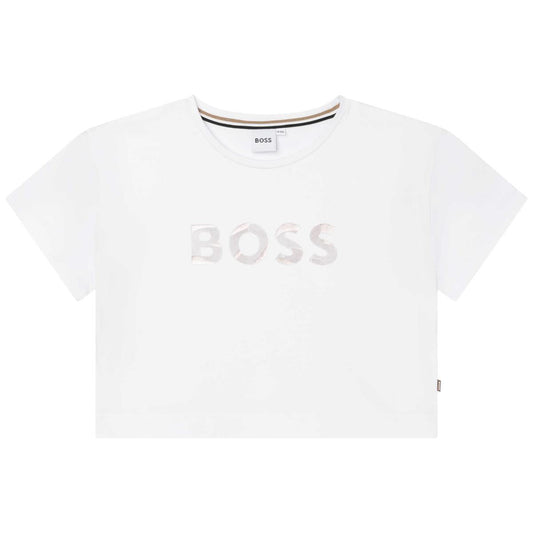 女童白色Logo棉T恤