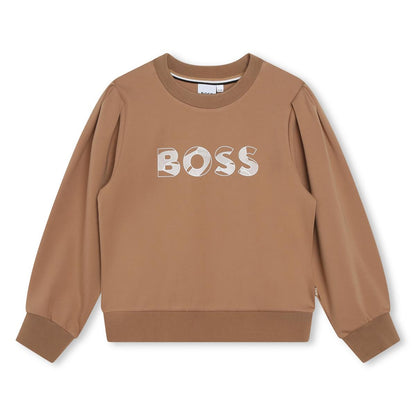 女童驼色Logo棉卫衣