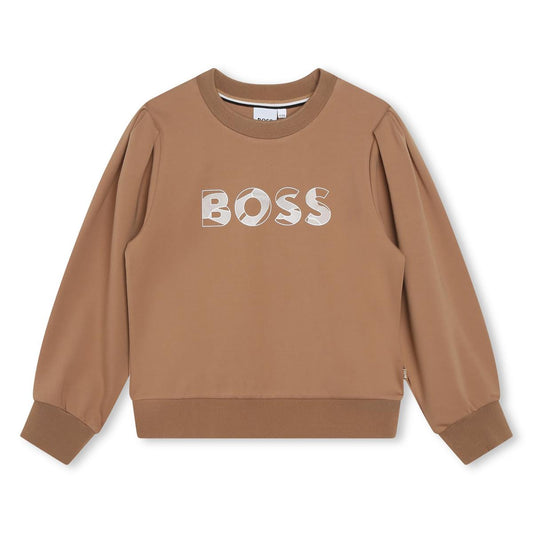 女童驼色Logo棉卫衣
