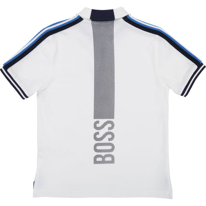 Boys White & Black Cotton Polo Shirt