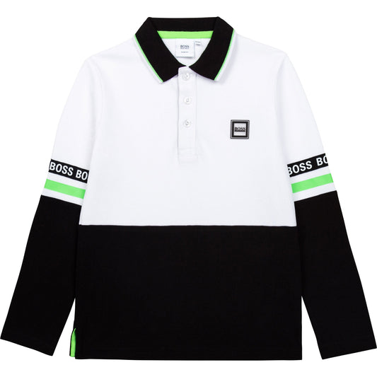 男童白色Logo棉Polo衬衫