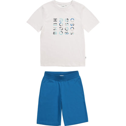 Boys White & Blue Cotton Set