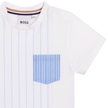 男婴白色条纹棉T恤