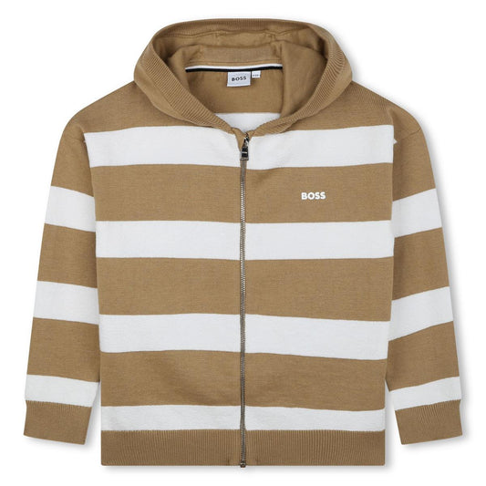 男童米色条纹拉链上衣