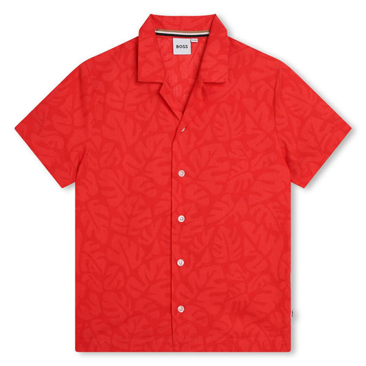 男童橙红色棉衬衫