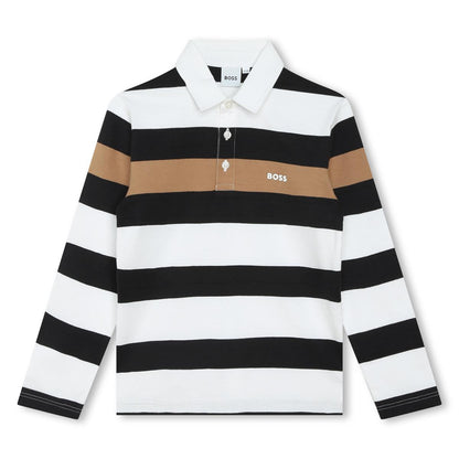 男童白色条纹棉Polo衫