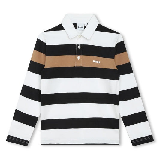 男童白色条纹棉Polo衫