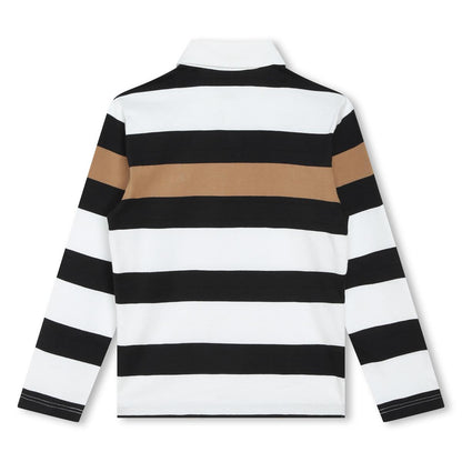 男童白色条纹棉Polo衫