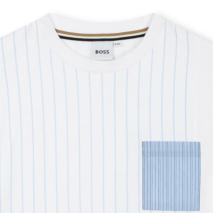 男童白色条纹棉T恤