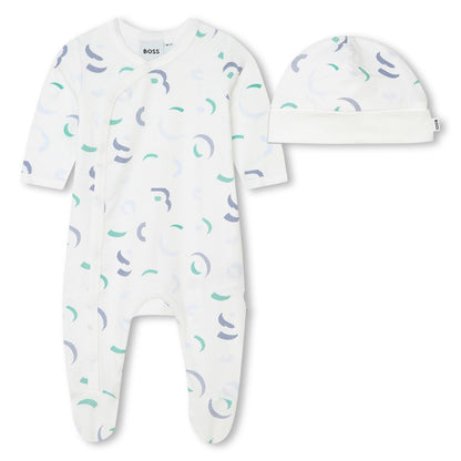 男婴白色棉连体衣套装