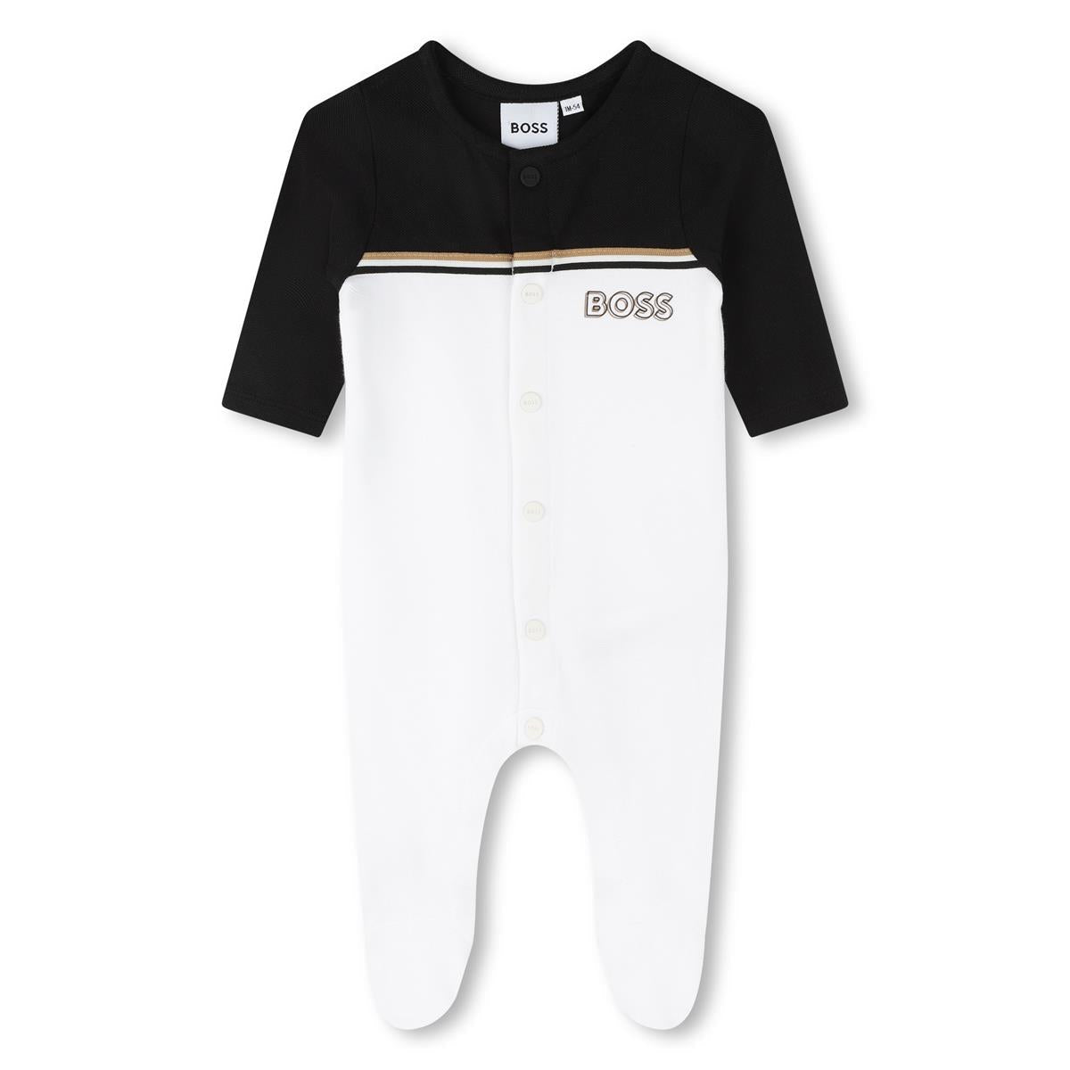 男婴白色棉连体衣套装