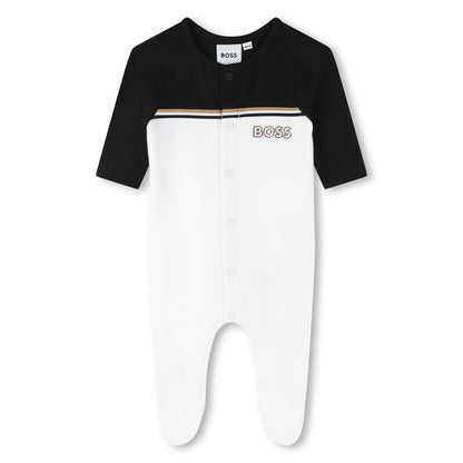 男婴白色棉连体衣套装