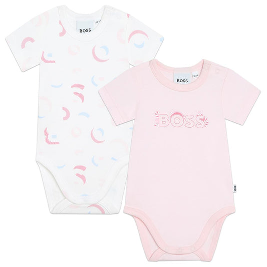 女婴粉色棉连体衣套装(2件)