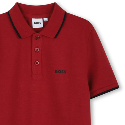 男童红色Logo棉Polo衫