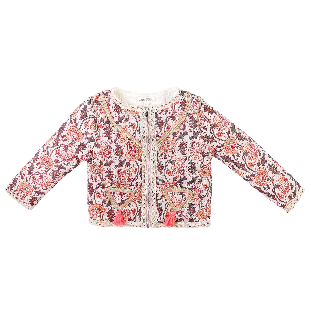 Girls Pink Flower Printed Trims Cotton 'Checjka' Jacket