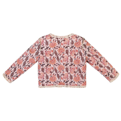 Girls Pink Flower Printed Trims Cotton 'Checjka' Jacket
