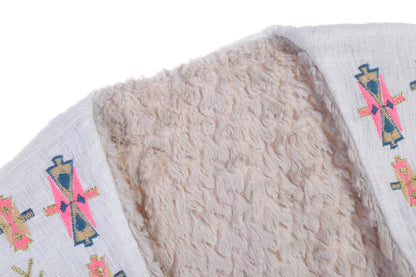 Girls Beige Flower Printed Trims Cotton 'Yana' Jacket
